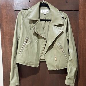 The Drop Olive Leather Biker Jacket